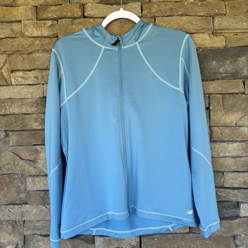 New Balance Hoodie Running Jacket M Blue‎ Poly Stretch Full Zip Blue